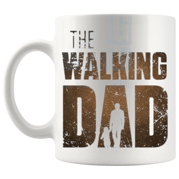 The Walking Dad Mug Style 3 funny tired dad gift shown with handle on the left