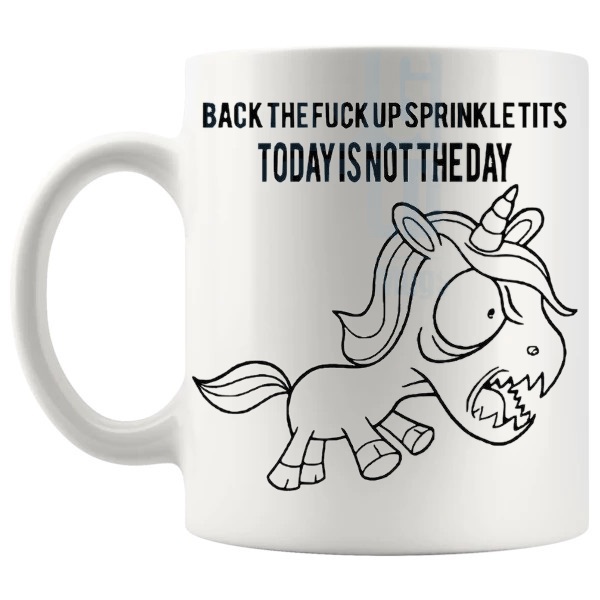 Back The F#ck Up Sprinkle Tits Mug funny rude ceramic gift shown with handle on the left