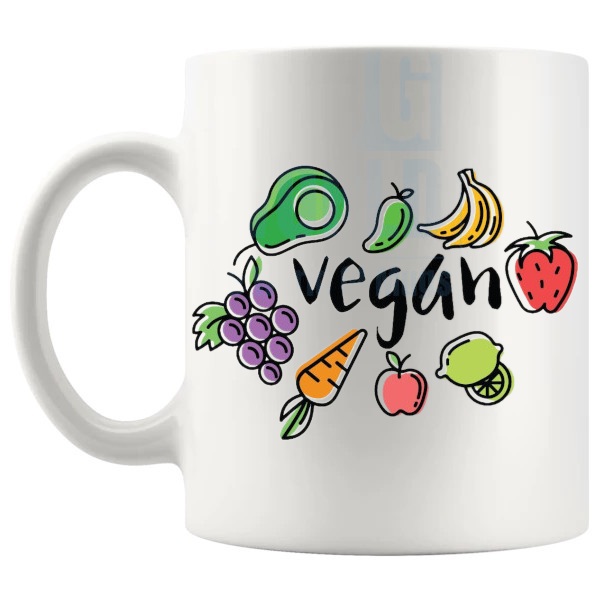 Vegan Mug shown with handle on the left