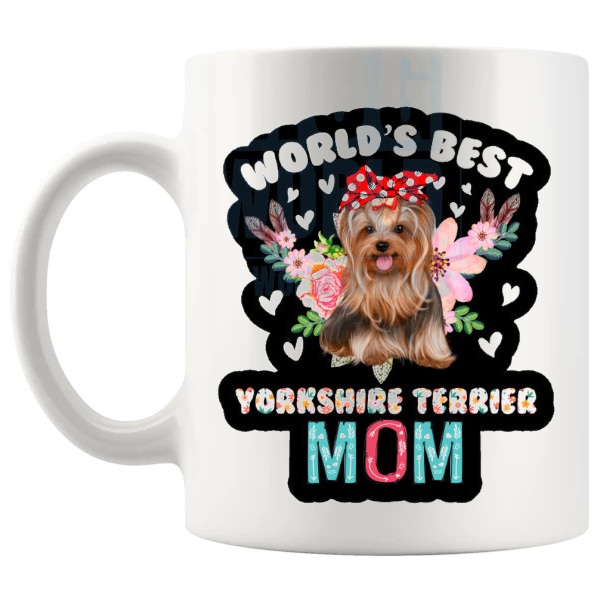 World's Best Yorkshire Terrier Mom Mug Yorkie dog owner gift shown with handle on the left