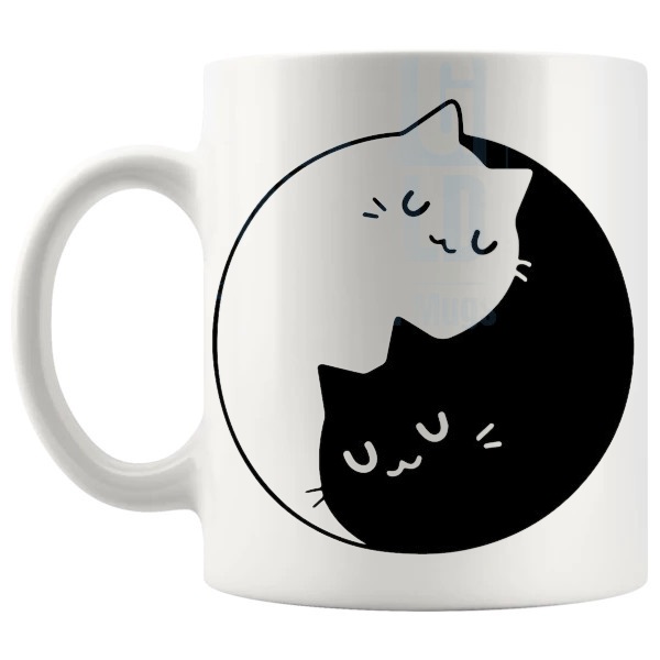 Yin Yang Kitties Mug cute cat lover gift shown with handle on the left